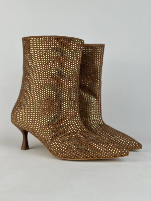 ALLY Kahve Taşlı Topuklu Bot 🖤